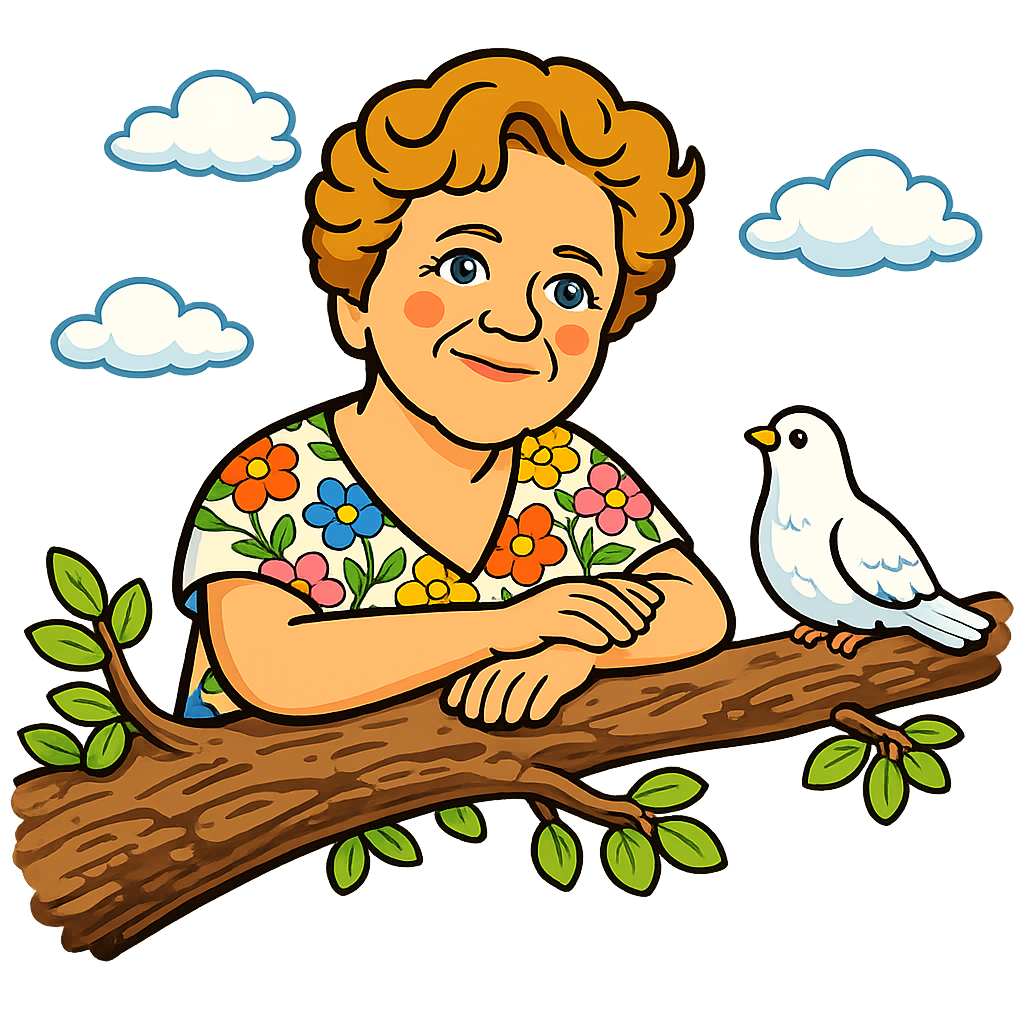 Dona Silvia com o passarinho